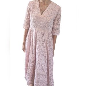 Brass & Roe by CTS Dusty Pink Lace Embellished Coquette Midi Dress Size M